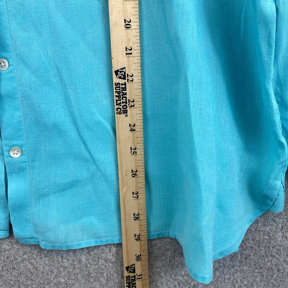 J. Jill love linen button up blouse XL turquoise teal beach travel casual resort - Picture 4 of 10